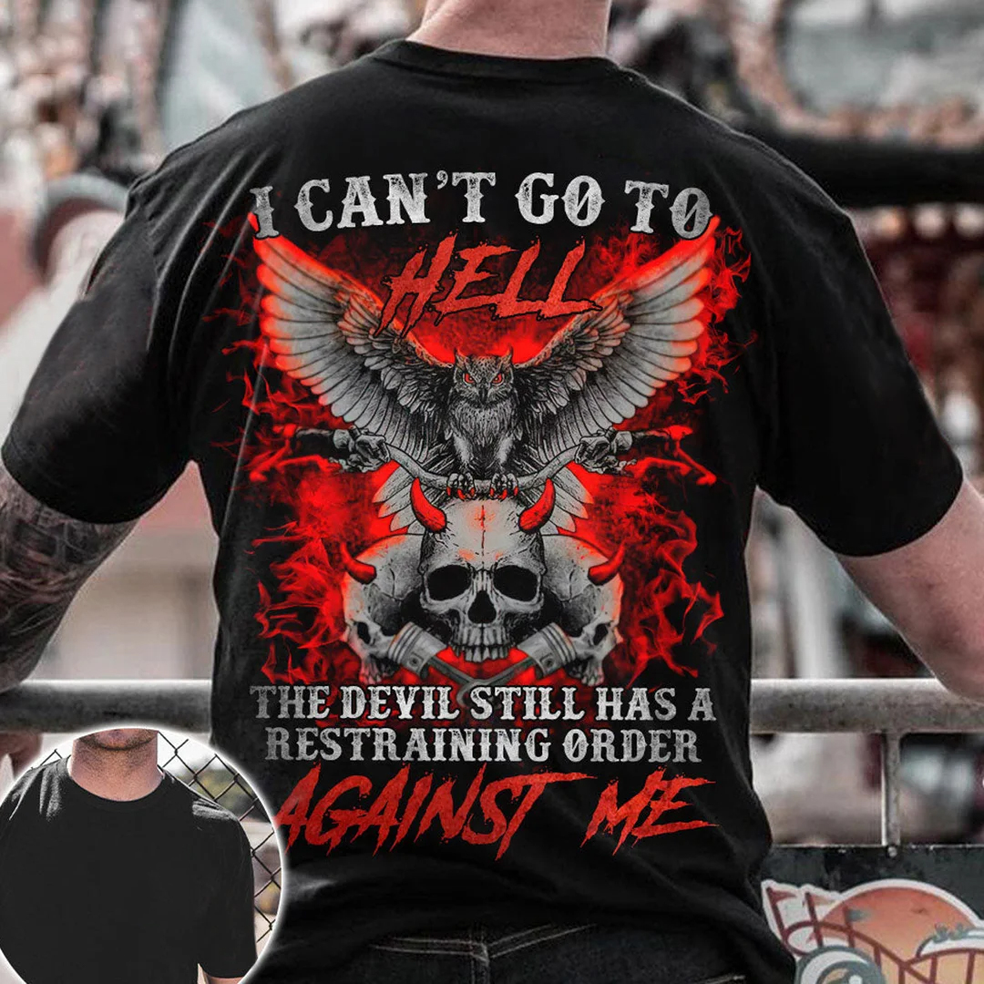 I Can't Go Hell Biker Skull Men's Short Sleeve  Printed T-shirt-