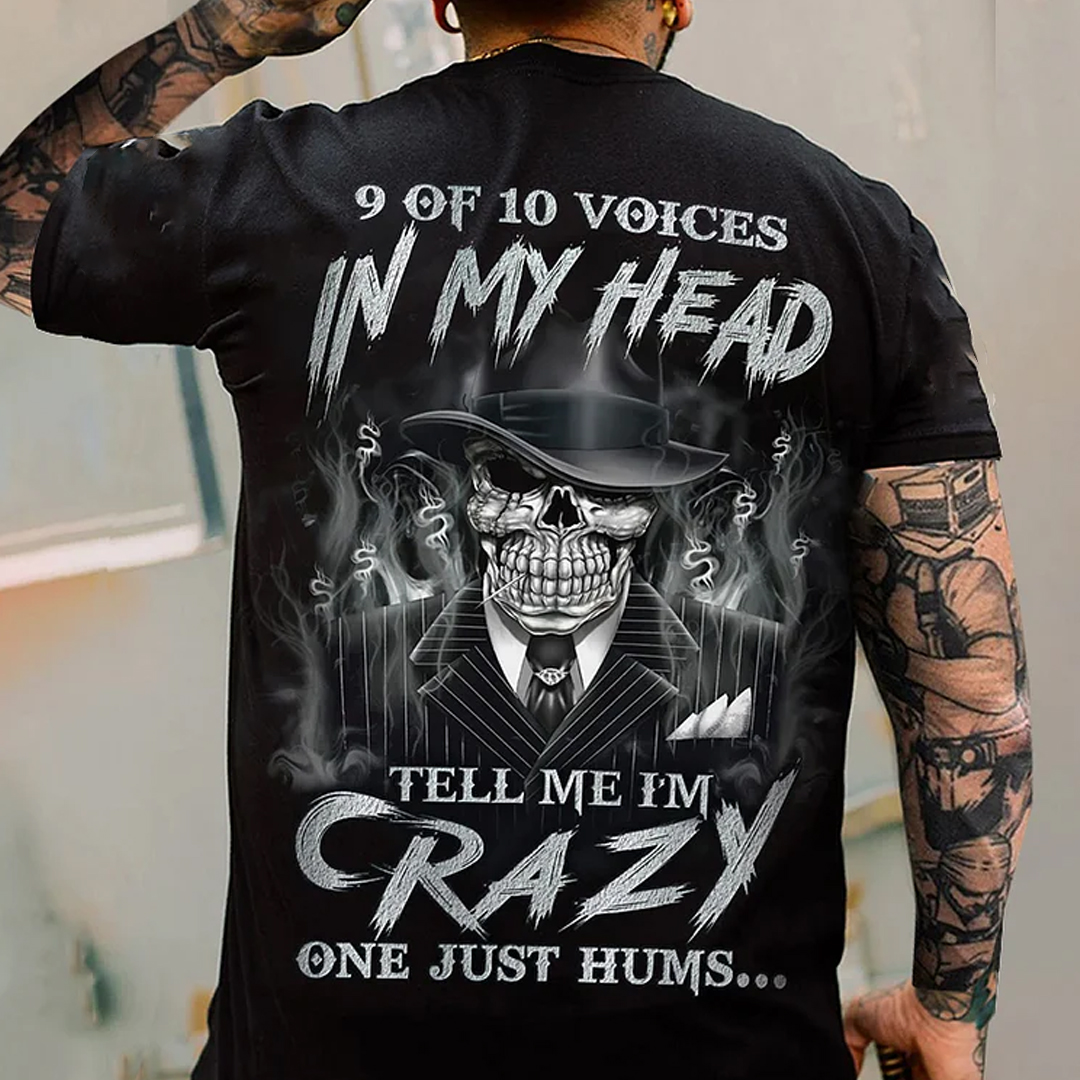 Voices In My Head Tell Me I'm Crazy Skull Men's Short Sleeve  Printed T-shirt-