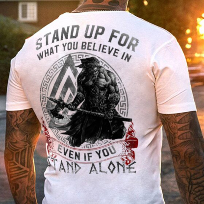 Viking Stand Up For What You Believe In Even If You Stand Alone Printed Short Sleeve Men's T-shirt-