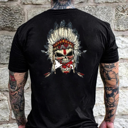 Native American Indian Tribal Gothic Skull Men's Short Sleeve  Printed T-shirt-