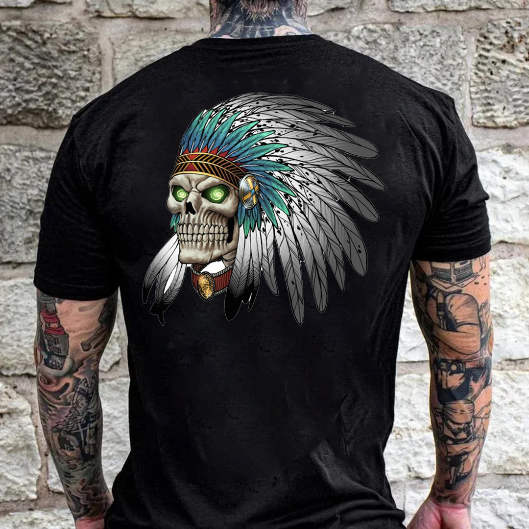 Native American Indian Tribal Gothic Skull Men's Short Sleeve  Printed T-shirt-