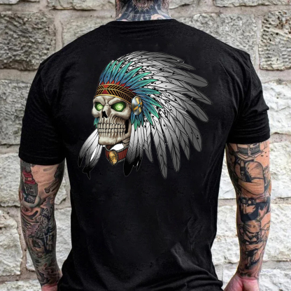 Native American Indian Tribal Gothic Skull Men's Short Sleeve  Printed T-shirt-