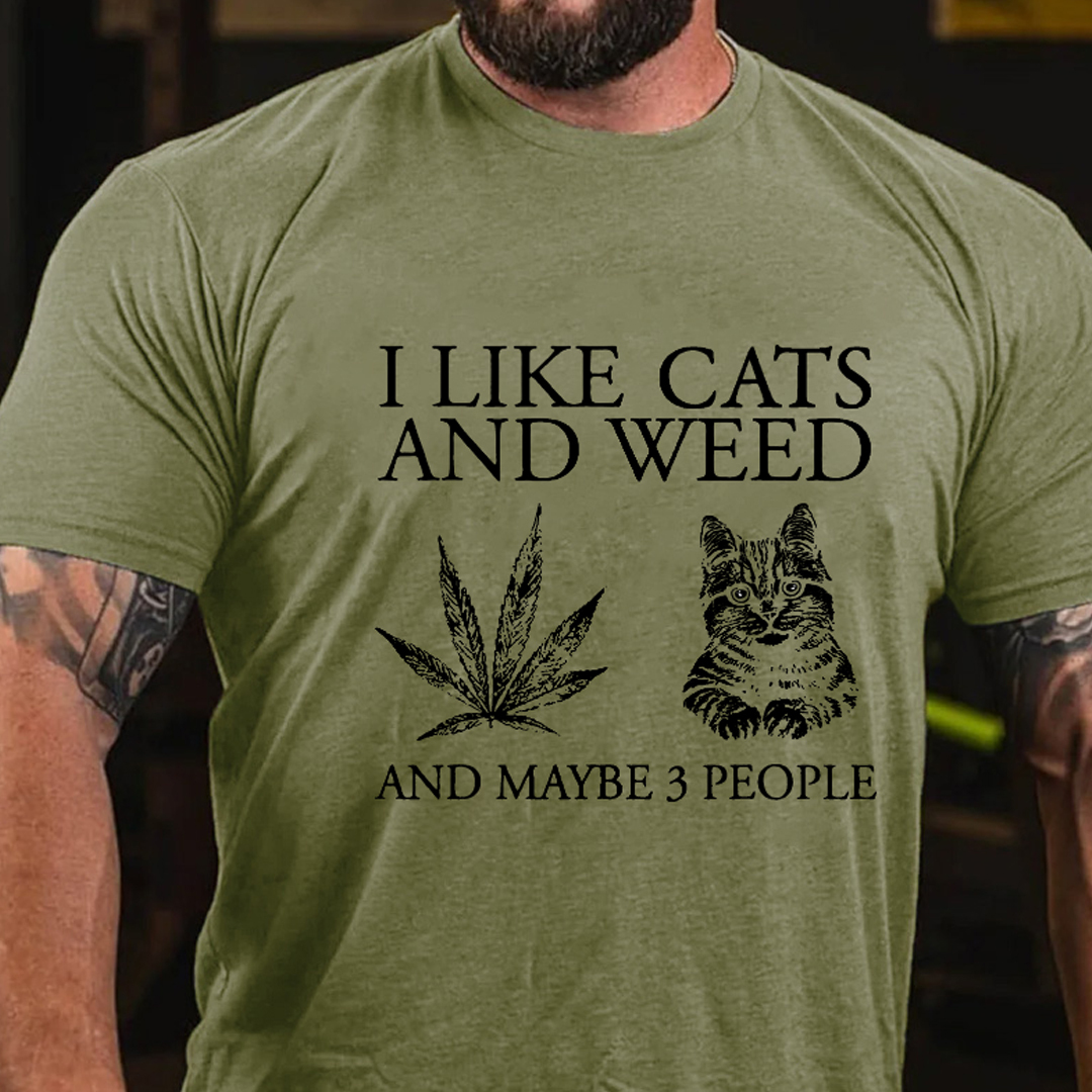 I Like Cats And Maybe 3 People Men's Short Sleeve  Printed T-shirt-