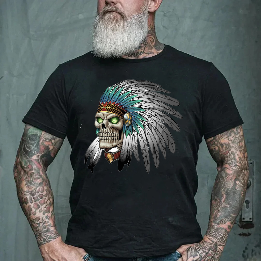 Native American Indian Tribal Gothic Skull Men's Short Sleeve  Printed T-shirt-