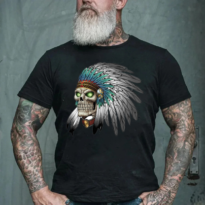 Native American Indian Tribal Gothic Skull Men's Short Sleeve  Printed T-shirt-
