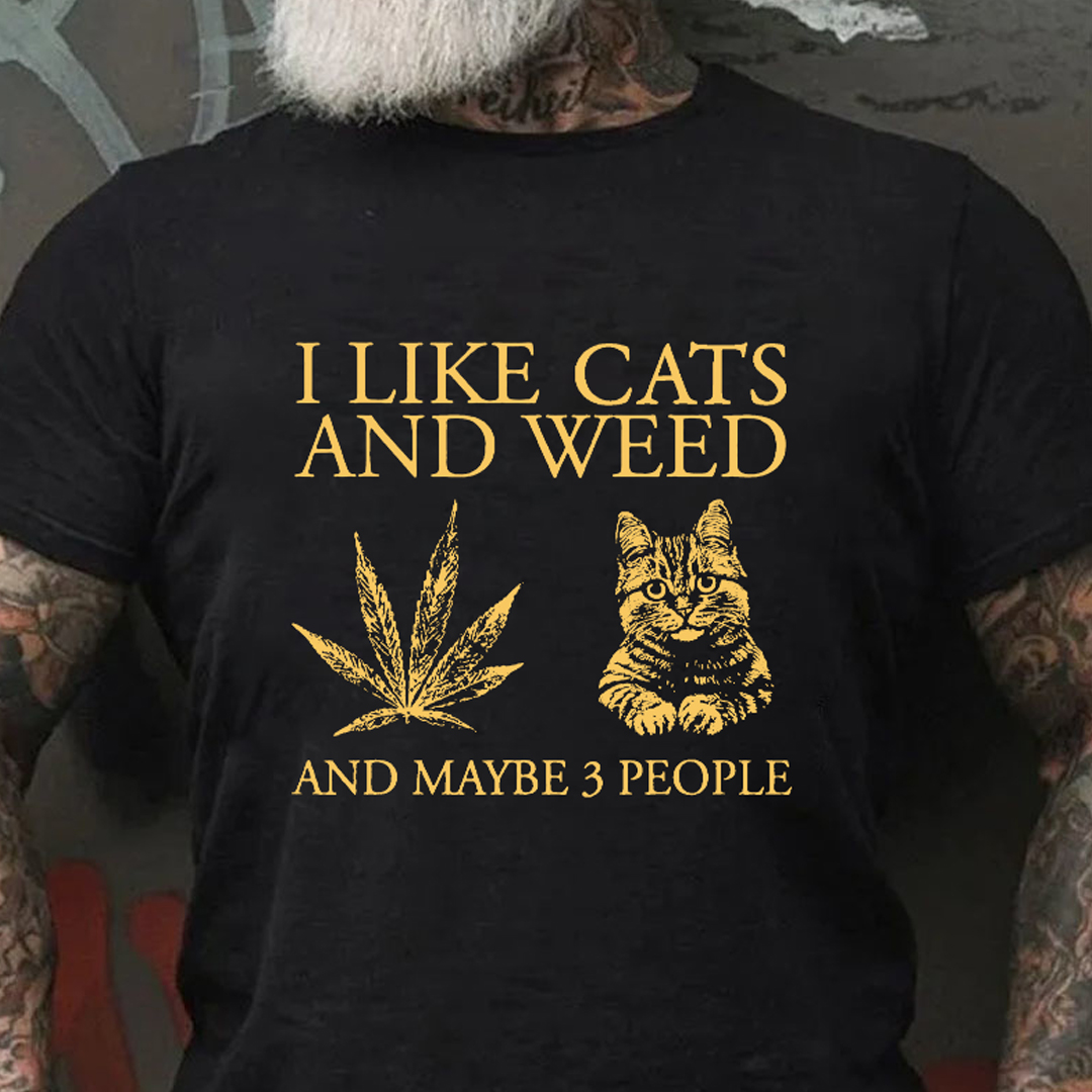 I Like Cats And Maybe 3 People Men's Short Sleeve  Printed T-shirt-