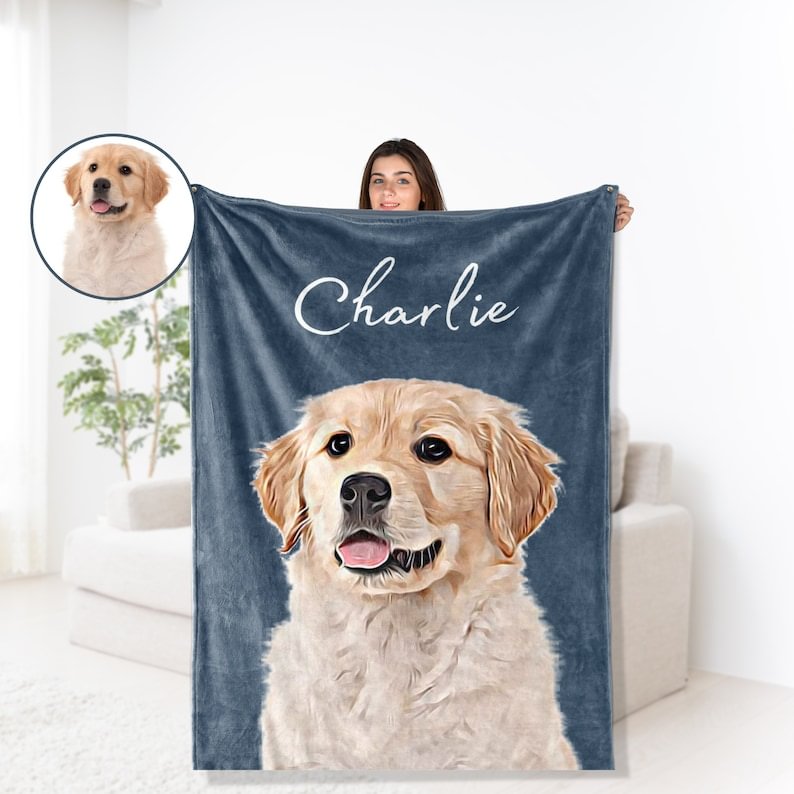 Custom Pet Blanket Using Pet Photo + Name Custom Dog Blanket Personalized Dog Blankets Cat Picture Blanket Pet Photo Blanket Dog Dad Gift, 21 Color Option