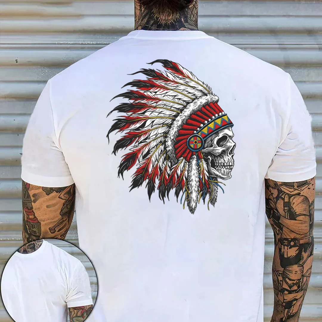 Native American Indian Tribal Gothic Skull Men's Short Sleeve  Printed T-shirt-