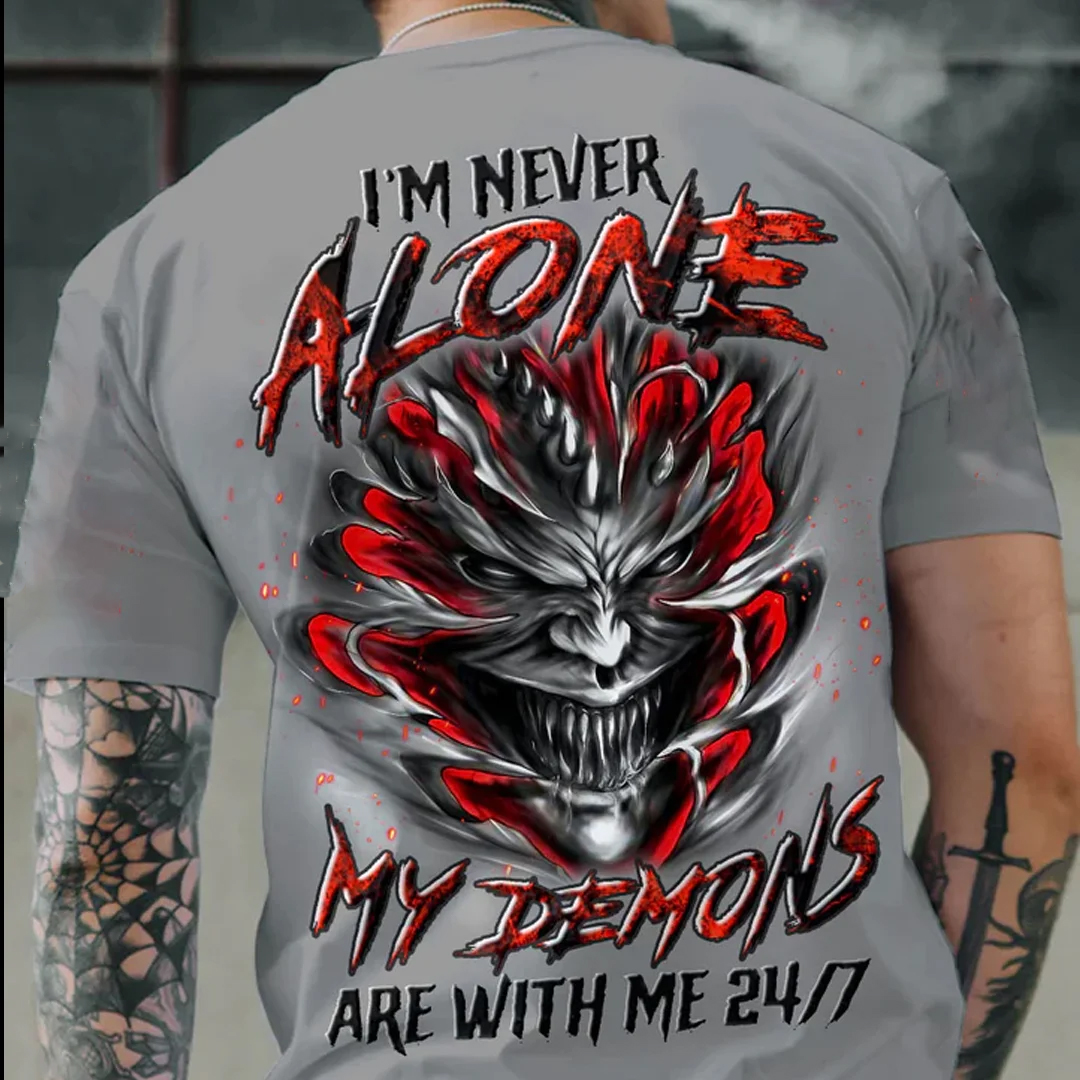 I'M NEVER ALONE SKULL DEMON ALL OVER Men's Short Sleeve  Printed T-shirt-