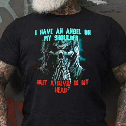 I Have An Angel On My Shoulder But A Devil In My Head Men's Short Sleeve  Printed T-shirt-