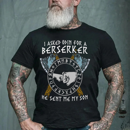 I asked Odin for Berserker Viking Men's Short Sleeve  Printed T-shirt-
