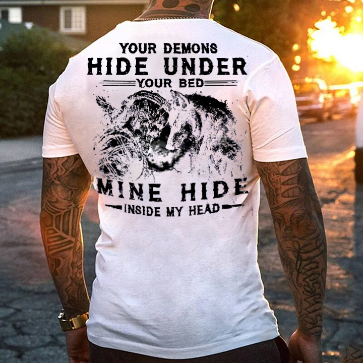 Viking Your Demons Hide Under You Bed, Mine Hide Inside My Head Men's Short Sleeve  Printed T-shirt-