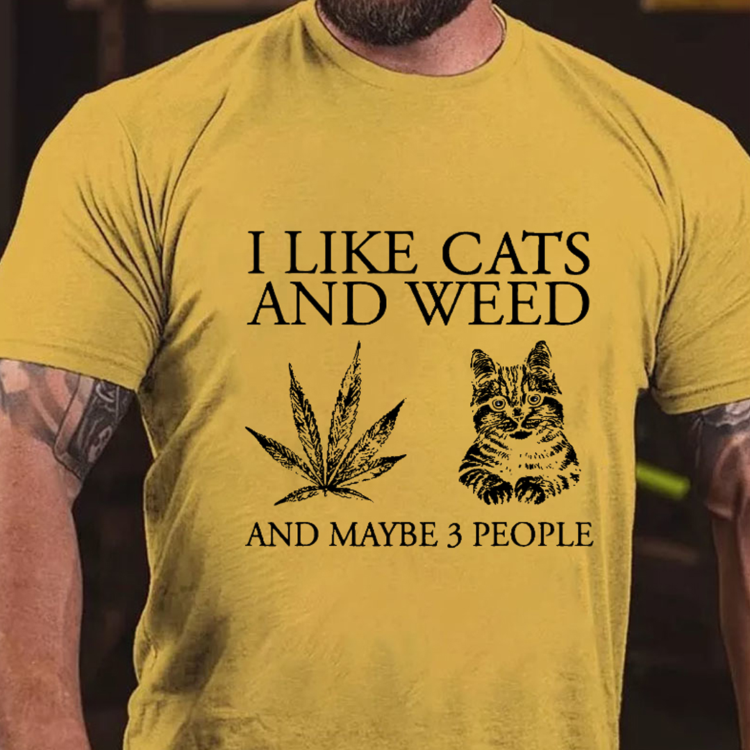 I Like Cats And Maybe 3 People Men's Short Sleeve  Printed T-shirt-