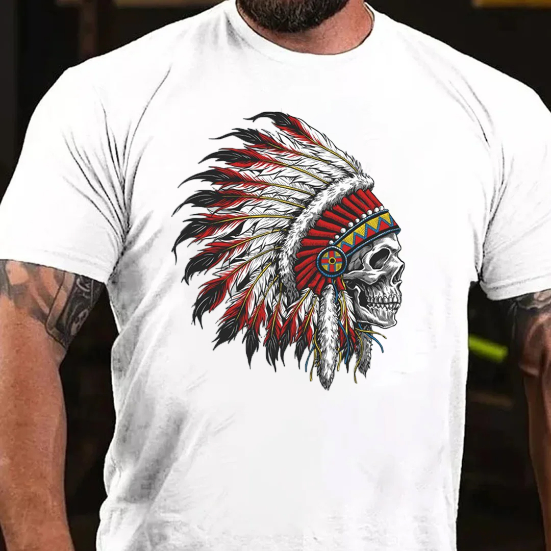 Native American Indian Tribal Gothic Skull Men's Short Sleeve  Printed T-shirt-