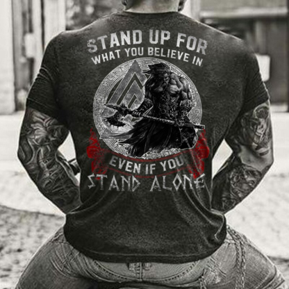 Viking Stand Up For What You Believe In Even If You Stand Alone Printed Short Sleeve Men's T-shirt-