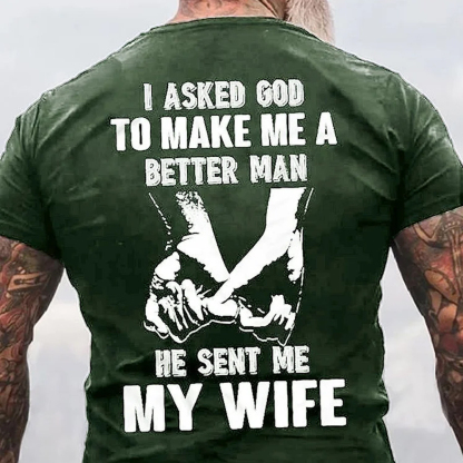 God Sent Me My Wife Men's Short Sleeve  Printed T-shirt-