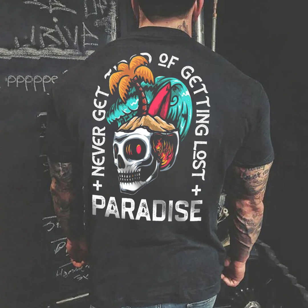 Vacation Casual Skeleton Beach Paradise Men's Short Sleeve  Printed T-shirt-