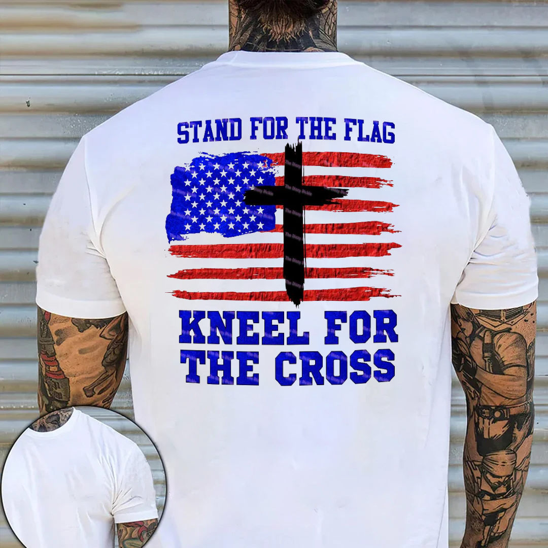 Stand For The Flag Kneel For The Cross Men's Short Sleeve  Printed T-shirt-