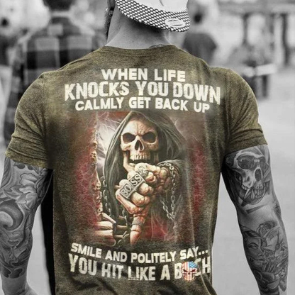 When Life Knocks You Down Calmly Get Back Up Men's Short Sleeve  Printed T-shirt-