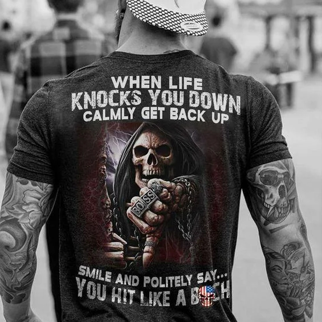 When Life Knocks You Down Calmly Get Back Up Men's Short Sleeve  Printed T-shirt-