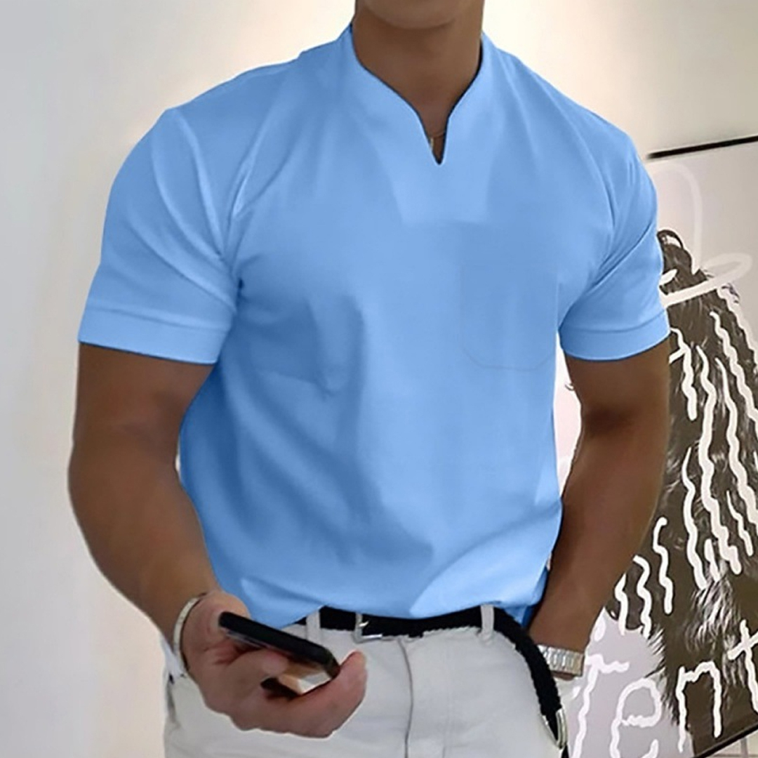 2023 Fitness Sports Pocket Short Sleeve V-Neck Polo Shirt-