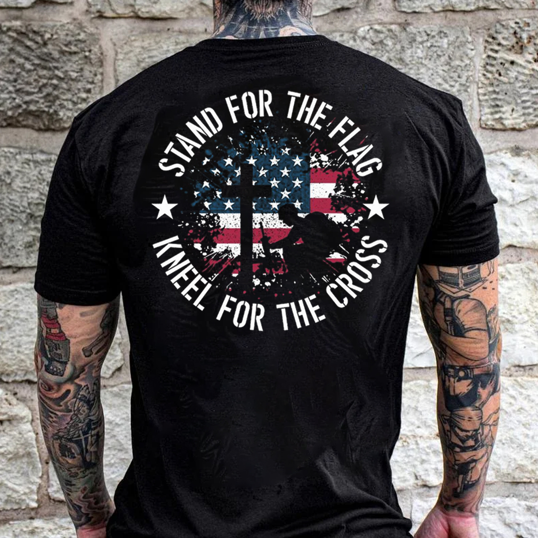 Stand For The Flag Kneel For The Cross Men's Short Sleeve  Printed T-shirt-