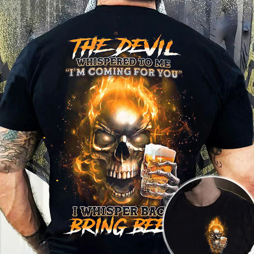 The Devil Whispered To Me Bring Beer Skull  Men's Short Sleeve T-Shirt