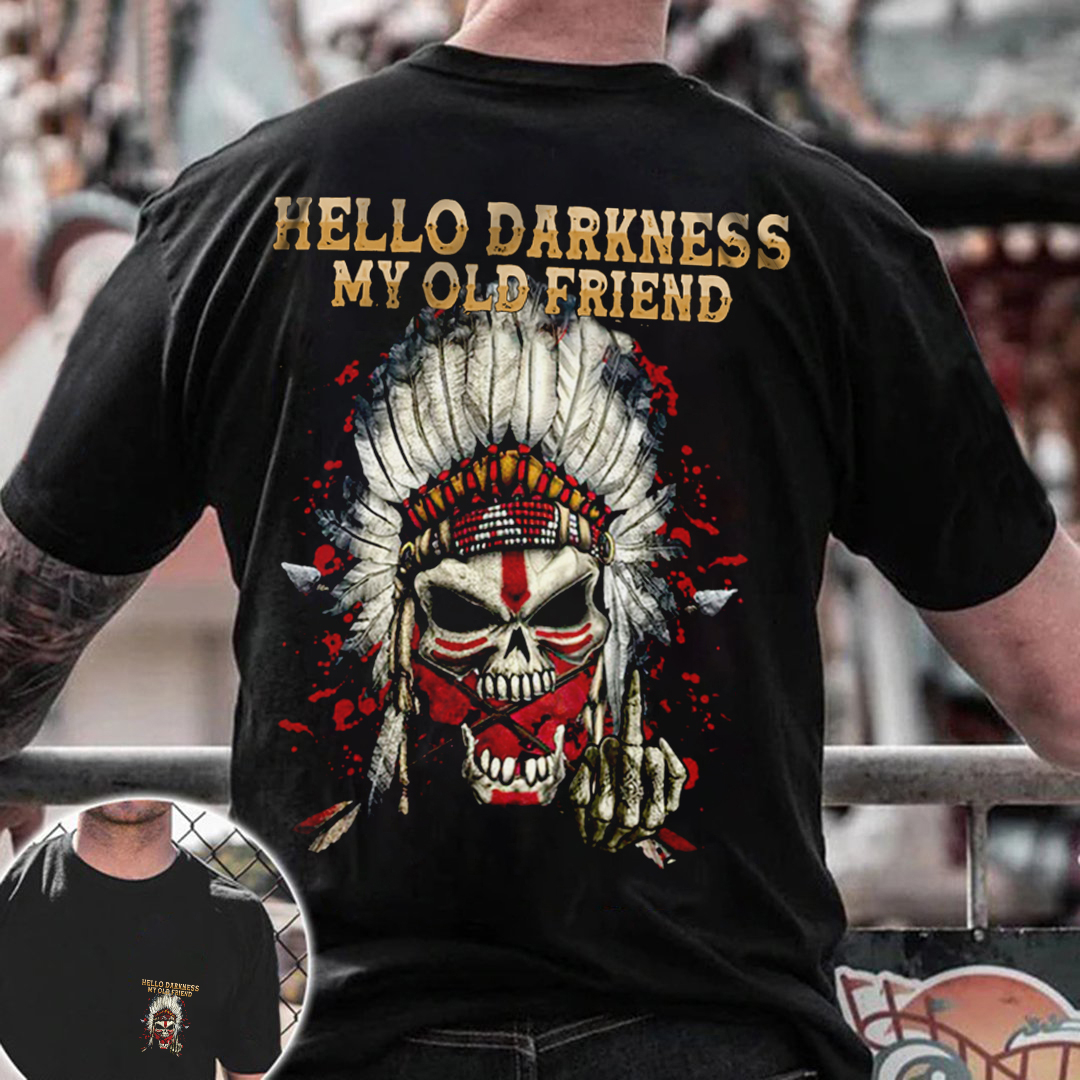 Hello Darkness My Old Friend Native Skull  Print Men's Short Sleeve T-Shirt