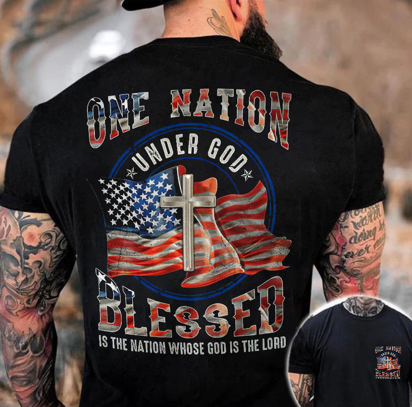 Awesome american flag one country under god jesus men fashion casual t