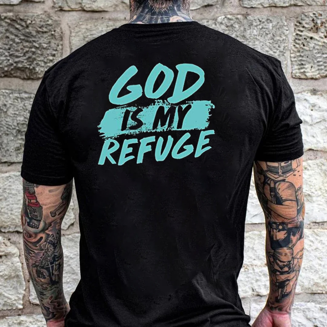 God Is My Refuge Men's Short Sleeve  Printed T-shirt-
