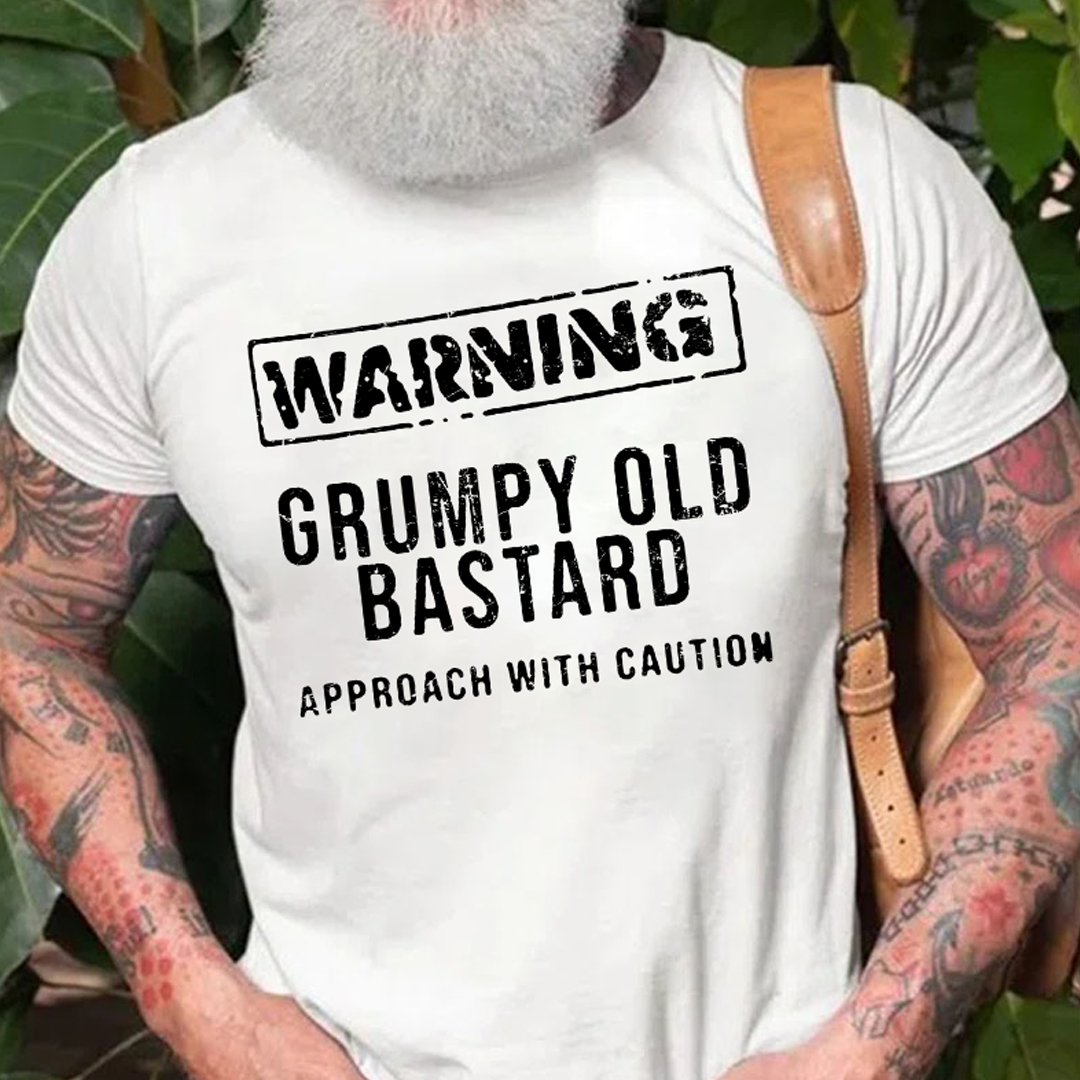 Warning Grumpy Old Bastard Approach With Caution  Men's Short Sleeve  Printed T-shirt-