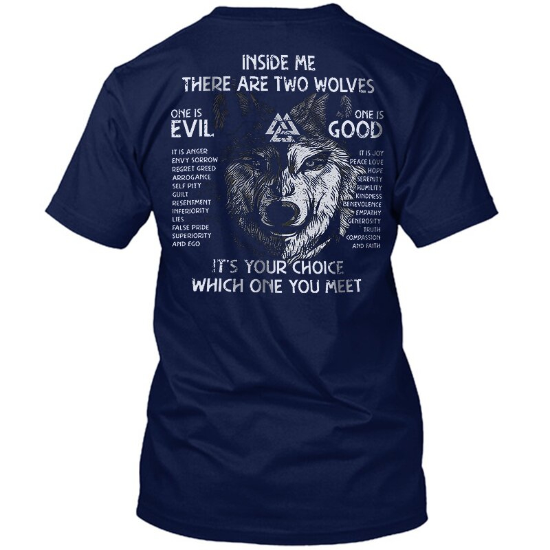 Viking Inside Me There Are Two Wolves, One Is Evil, One Is Good Men's Short Sleeve  Printed T-shirt-