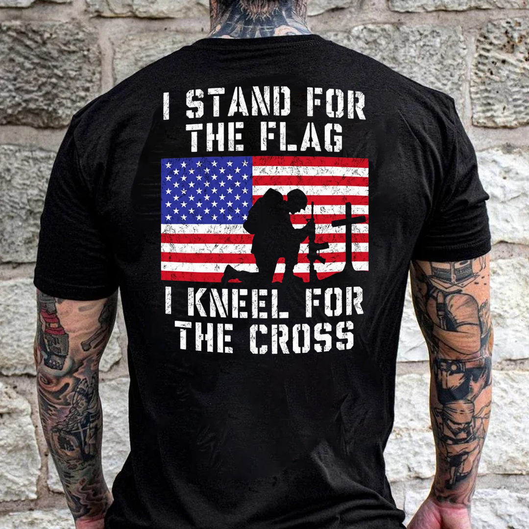 Stand For The Flag Kneel For The Cross Men's Short Sleeve  Printed T-shirt-