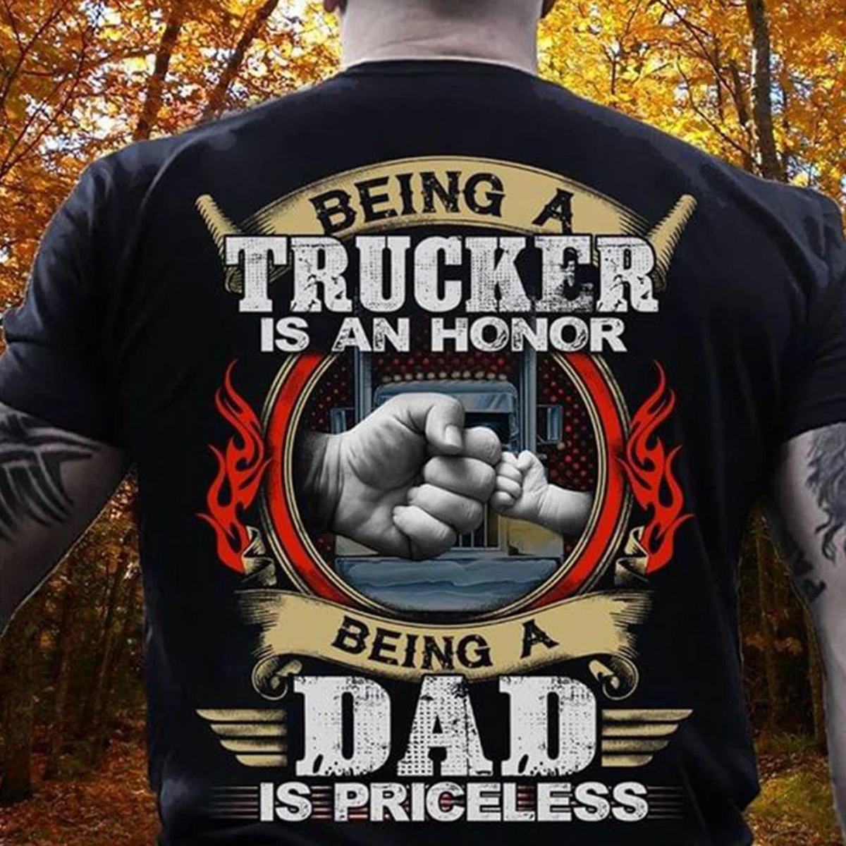 Being a trucker is an honor being a dad is priceless Men's Short Sleeve  Printed T-shirt-