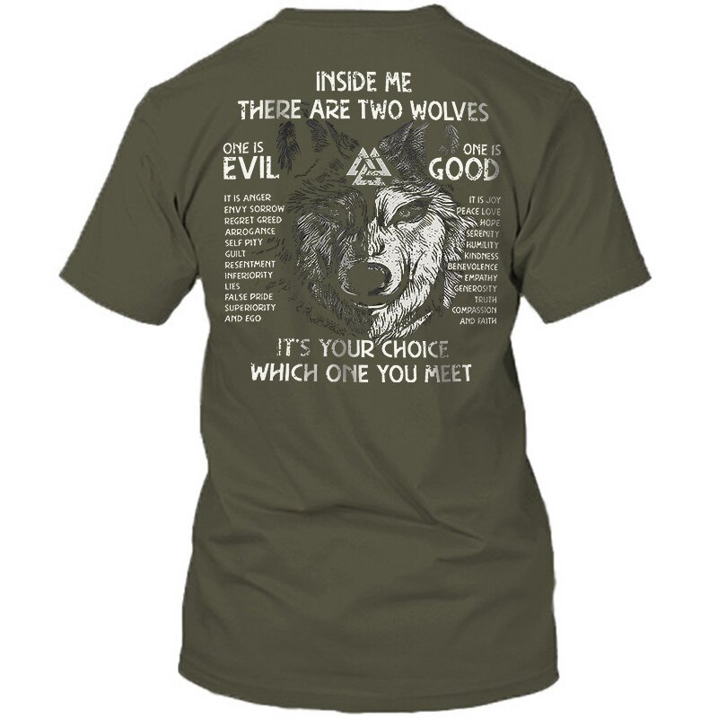 Viking Inside Me There Are Two Wolves, One Is Evil, One Is Good Men's Short Sleeve  Printed T-shirt-