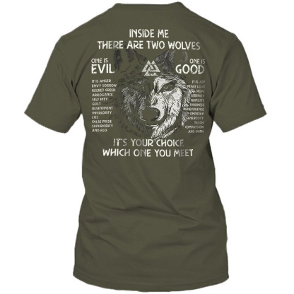 Viking Inside Me There Are Two Wolves, One Is Evil, One Is Good Men's Short Sleeve  Printed T-shirt-