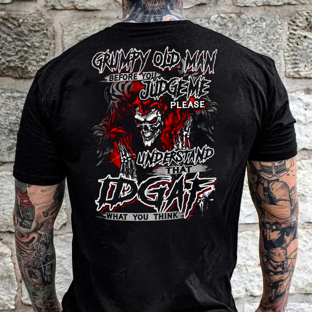 Grumpy old man before you judge me please understand idgaf what you think Men's Short Sleeve  Printed T-shirt-