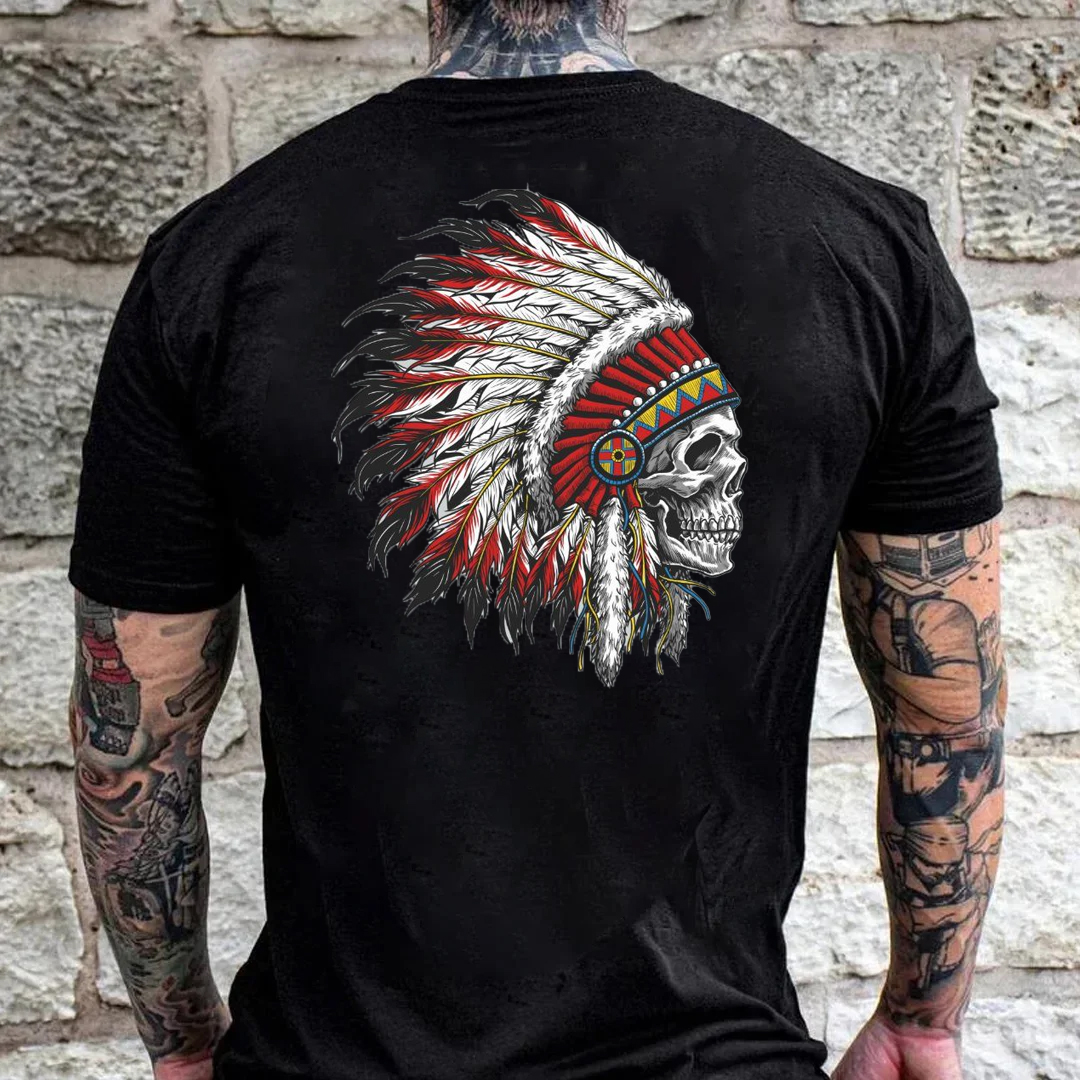 Native American Indian Tribal Gothic Skull Men's Short Sleeve  Printed T-shirt-