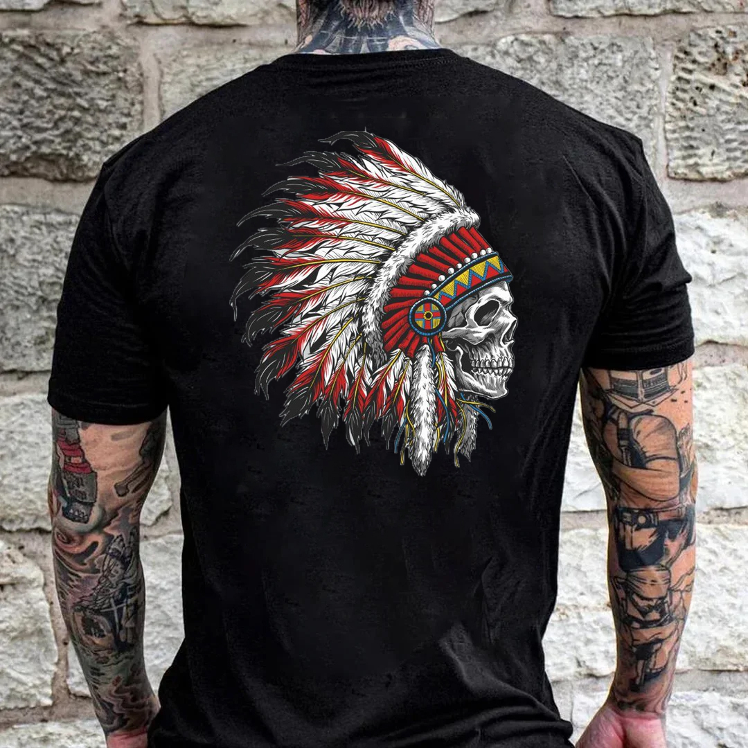 Native American Indian Tribal Gothic Skull Men's Short Sleeve  Printed T-shirt-