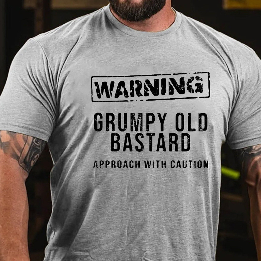 Warning Grumpy Old Bastard Approach With Caution  Men's Short Sleeve  Printed T-shirt-