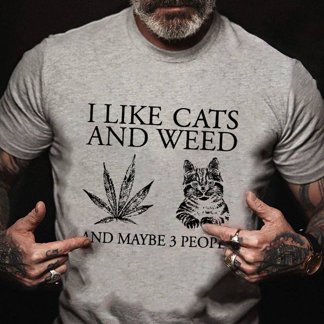 I Like Cats And Maybe 3 People Men's Short Sleeve  Printed T-shirt-