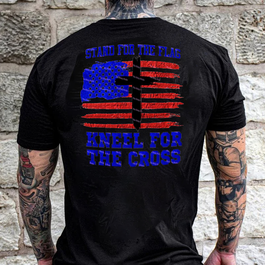 Stand For The Flag Kneel For The Cross Men's Short Sleeve  Printed T-shirt-