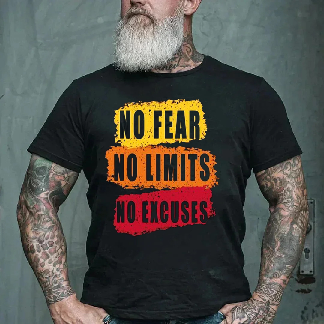 No Fear No Limits No Excuses Men's Short Sleeve  Printed T-shirt-