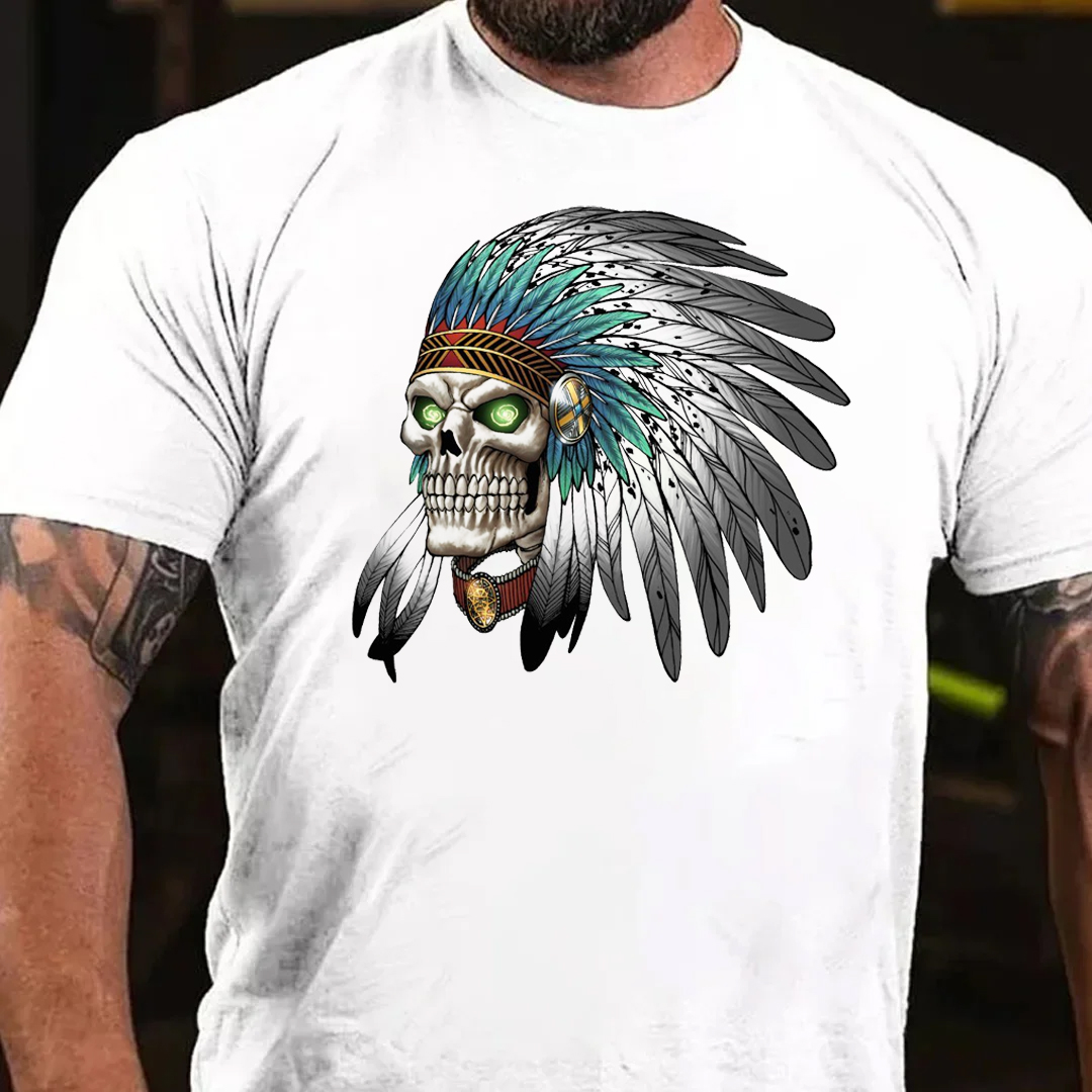 Native American Indian Tribal Gothic Skull Men's Short Sleeve  Printed T-shirt-