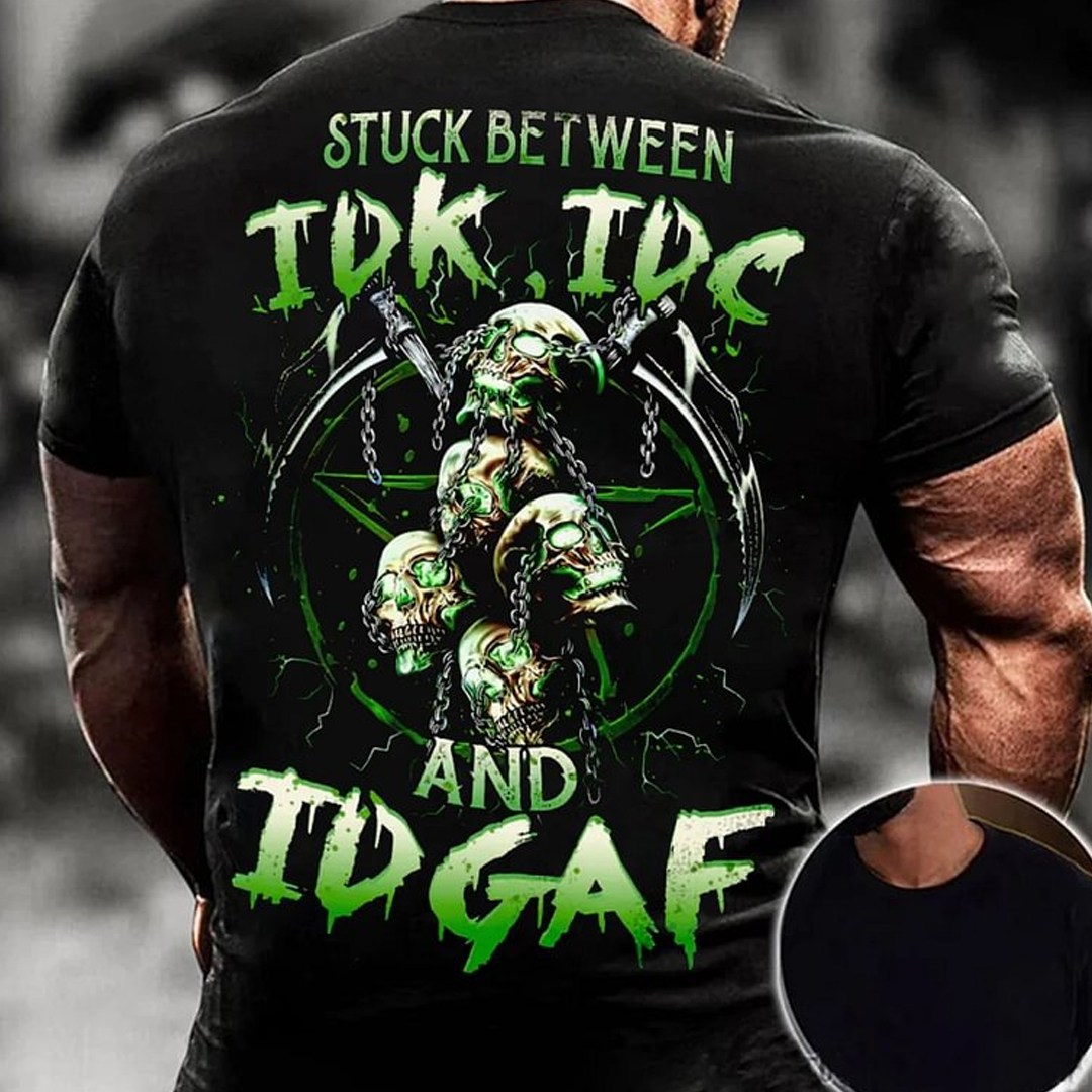 Stuck Between IDK IDC IDGAF Men's Short Sleeve  Printed T-shirt-
