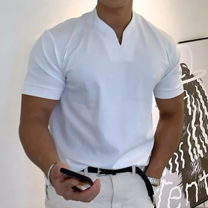 2023 Fitness Sports Pocket Short Sleeve V-Neck Polo Shirt-