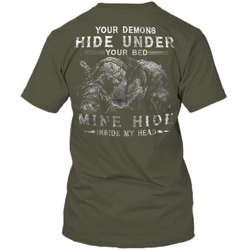 Viking Your Demons Hide Under You Bed, Mine Hide Inside My Head Men's Short Sleeve  Printed T-shirt-