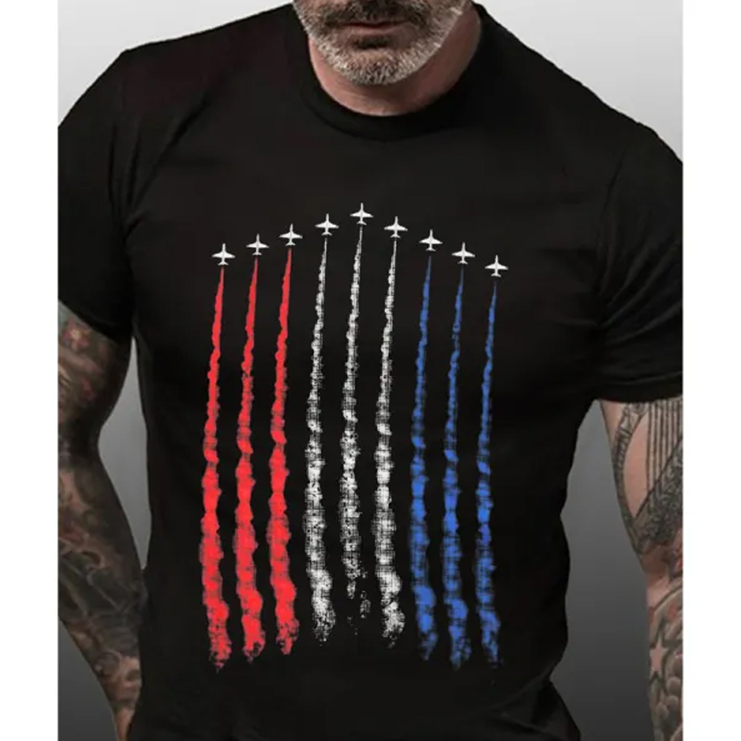 Red White Blue Air Force Flyover Men's Short Sleeve  Printed T-shirt-