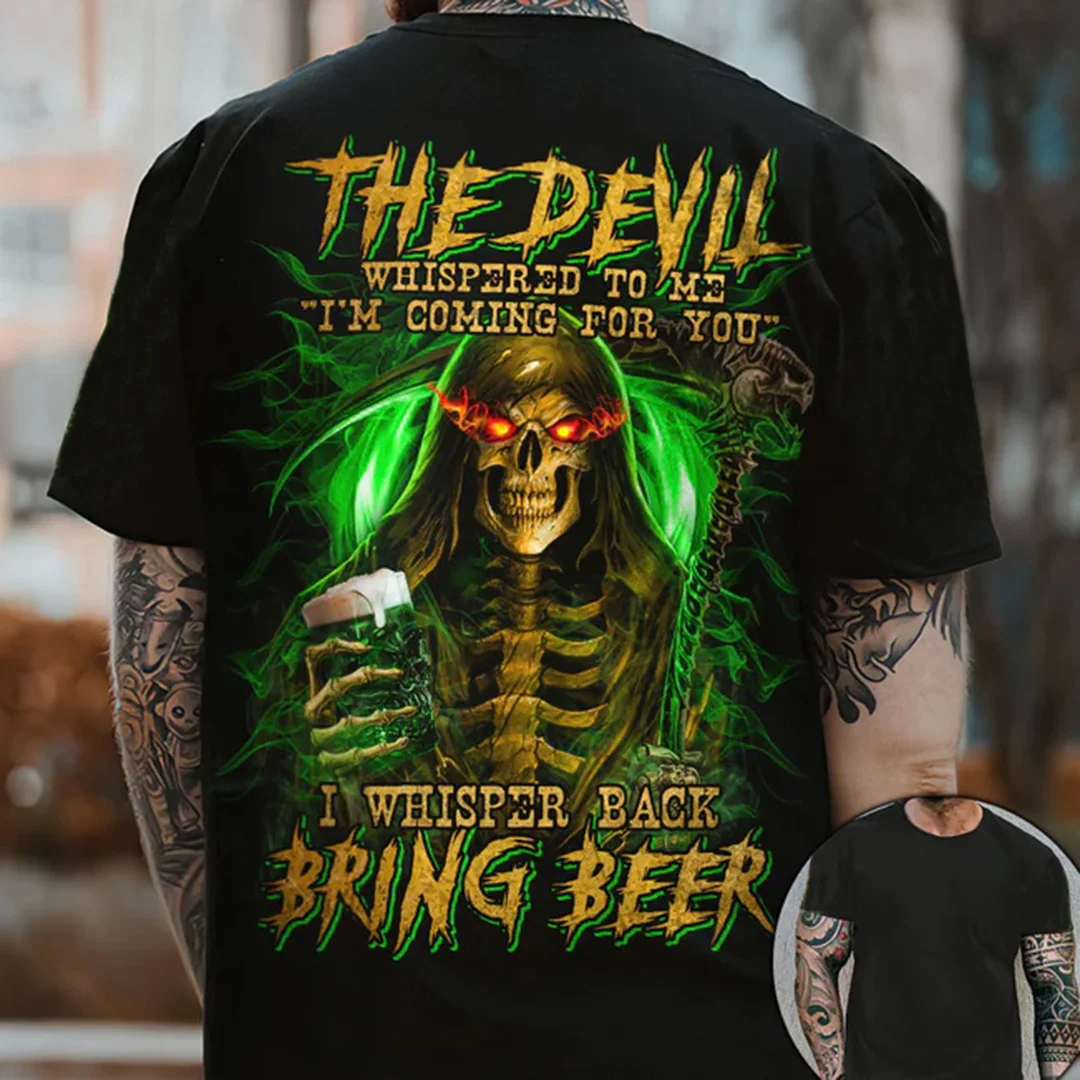 Bring Beer Grim Reaper Green All Over Men's Short Sleeve  Printed T-shirt-