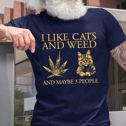I Like Cats And Maybe 3 People Men's Short Sleeve  Printed T-shirt-
